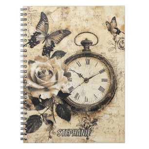 Old World Brown Botanical Compass Butterfly Notebook