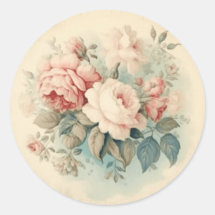 Old World Charisma, Pink & Green Shabby Chic Classic Round Sticker