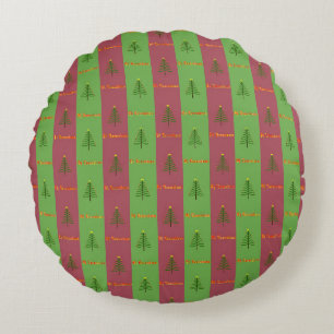 Old World Christmas Tree Pattern Evergreen Round Pillow