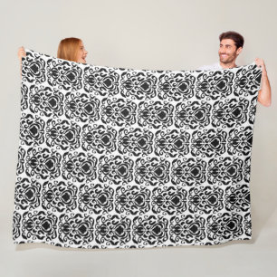 Old World Damask Black on White Fleece Blanket