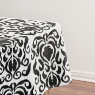 Old World Damask Black on White Tablecloth