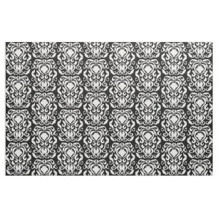 Old World Damask White on Black Fabric