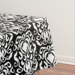 Old World Damask White on Black Tablecloth