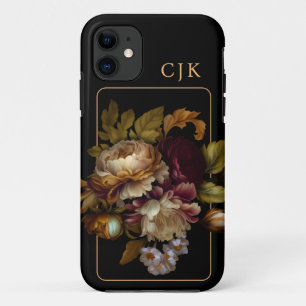 Old World Dark Floral Bouquet with Monogram  iPhone 11 Case