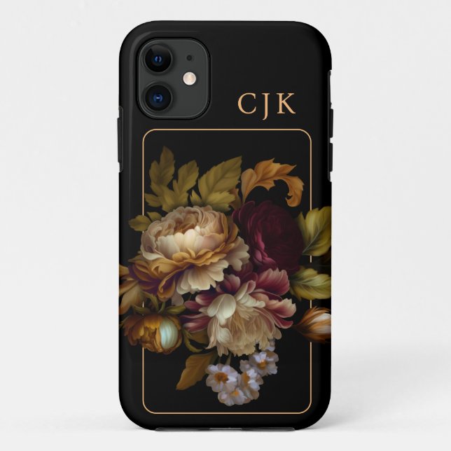 Old World Dark Floral Bouquet with Monogram  Case-Mate iPhone Case (Back)