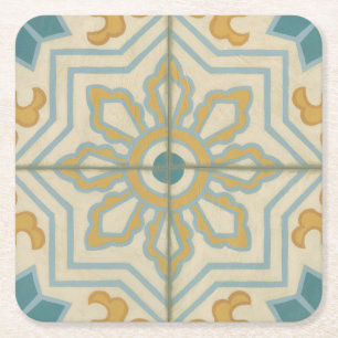 Old World Decorative Tile Pattern Square Paper Coaster