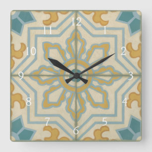 Old World Decorative Tile Pattern Square Wall Clock