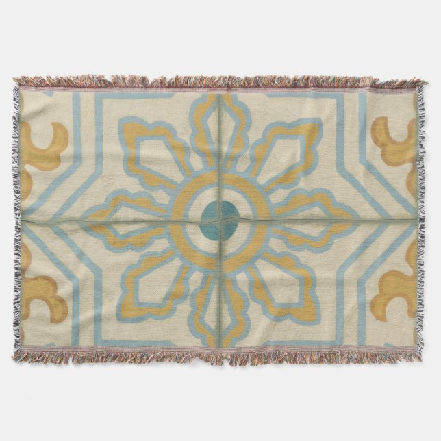 Old World Decorative Tile Pattern Throw Blanket (Front)