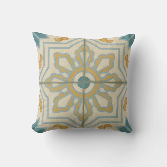 Old World Decorative Tile Pattern Throw Pillow (Front)