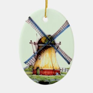 Old World Dutch Windmill Ceramic Ornament