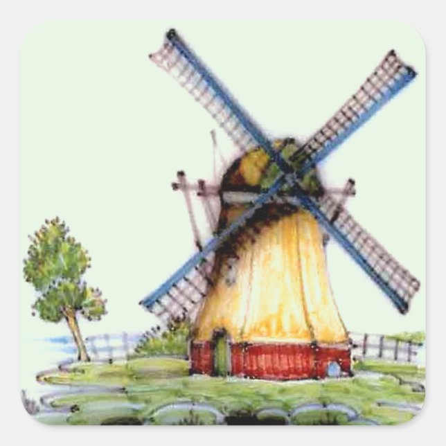 Old World Dutch Windmill Square Sticker (Front)