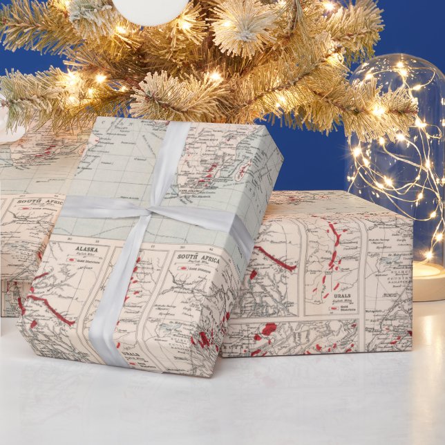 Old World Gold Mining Map (1907) Wrapping Paper (Holidays)