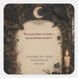 Old World Gothic Halloween Burgundy Roses, Ivy Square Sticker