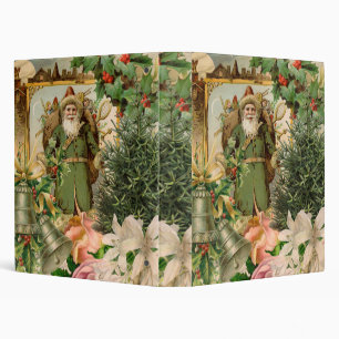 Old World Green Santa Christmas Collage Antique  Binder