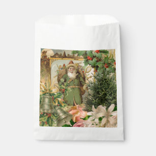 Old World Green Santa Christmas Collage Antique Favour Bag