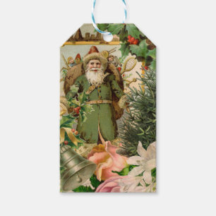 Old World Green Santa Christmas Collage Antique  Gift Tags