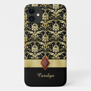 Old World Jewel Gold Damask Personalized iPhone 11 Case