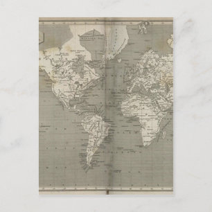 Old world map 1820 postcard