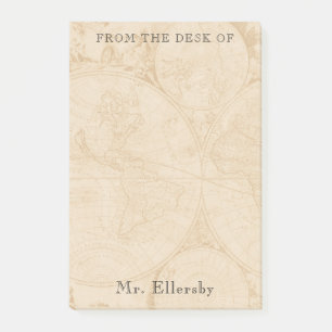 Old World Map Add Name 4x6 Post-it Notes