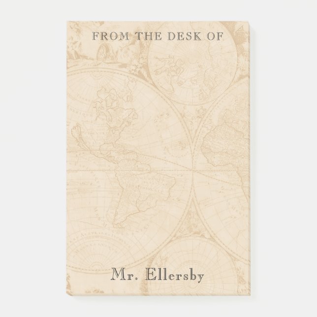 Old World Map Add Name 4x6 Post-it Notes (Front)