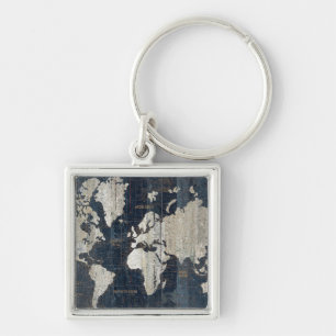 Old World Map Blue Keychain