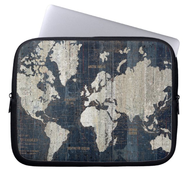 Old World Map Blue Laptop Sleeve (Front)