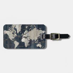 Old World Map Blue Luggage Tag