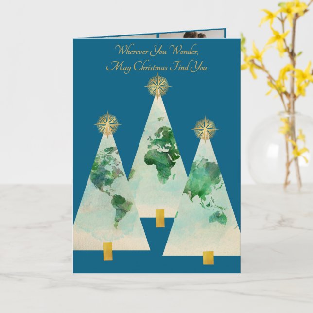 Old World Map Christmas Tree Card  (Yellow Flower)