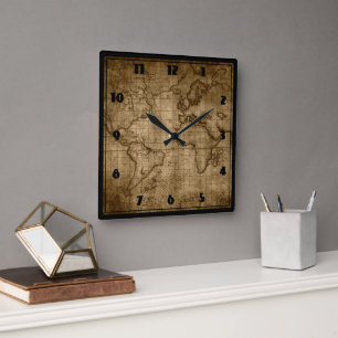 Old World Map - Custom Square Wall Clock