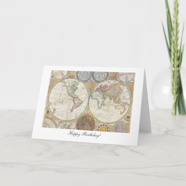 Old World Map from 1794 - Happy Birthday Card (Front)