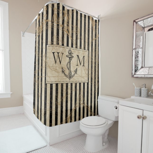 Old World Map Nautical Anchor Monogram (In Situ)