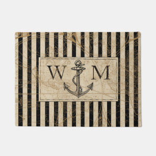 Old World Map Nautical Anchor Monogram Doormat