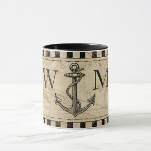 Old World Map Nautical Anchor Monogram Mug