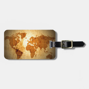old world map on vintage crinkled paper luggage tag
