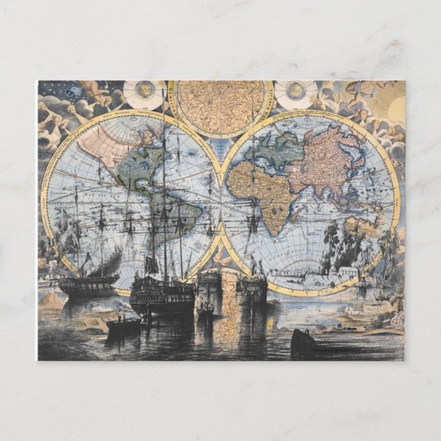 Old World Map - Out to Sea Postcard (Front)