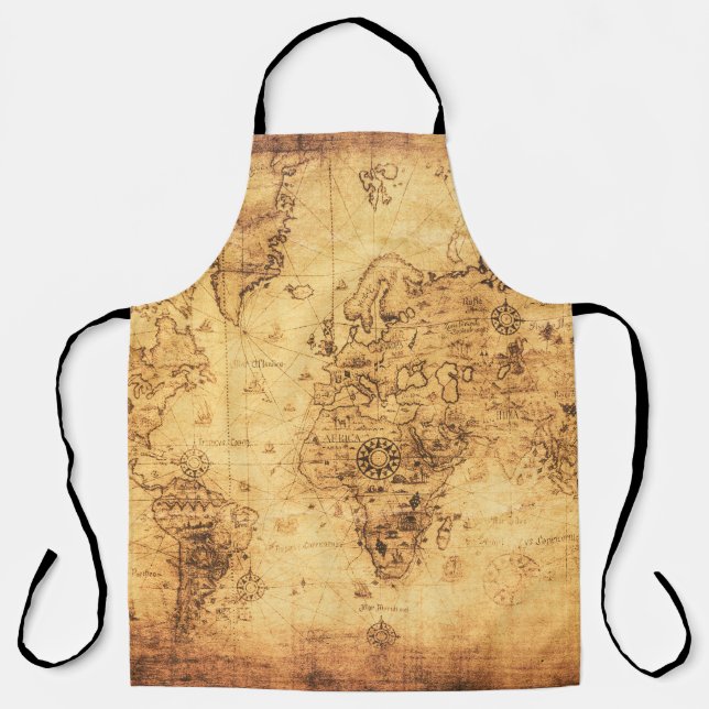 Old World Map: Stained Parchment Vintage Apron (Front)