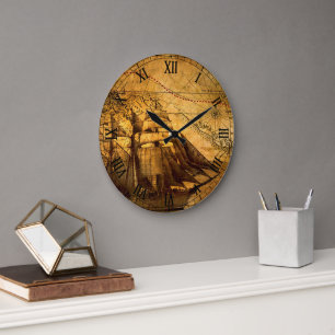 Old World Map Wall Large Clock