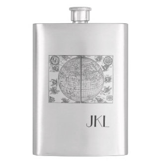 Old World Map with Monogram Hip Flask