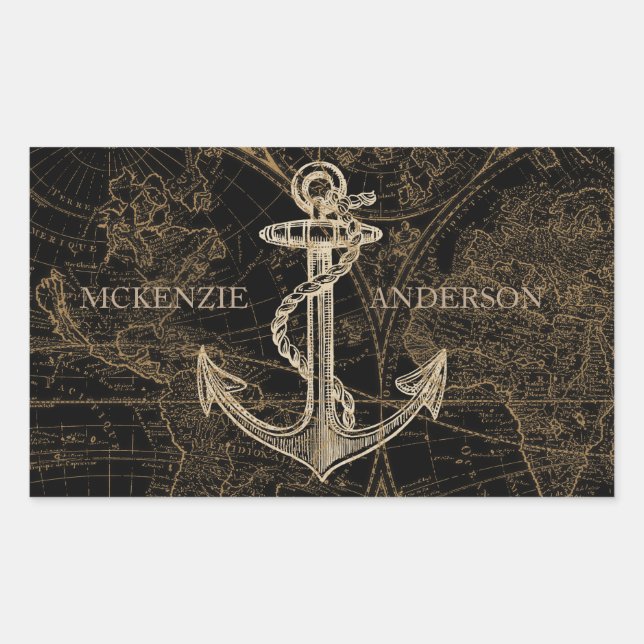 Old World Nautical Anchor Monogram Black Sticker (Front)
