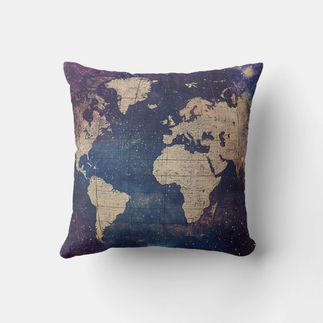 Old World Purple Celestial Star Map Throw Pillow (Back)