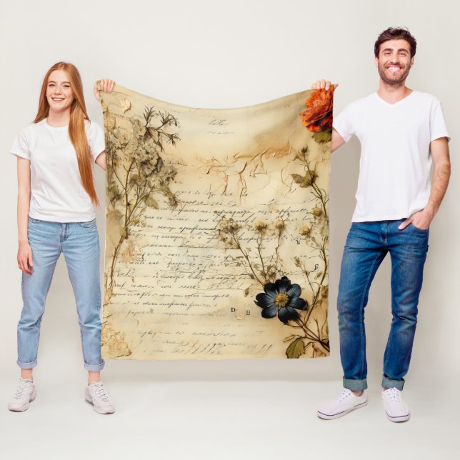 Old World Romantic Parchment Letter Fleece Blanket (In Situ)