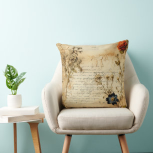 Old World Romantic Parchment Letter Throw Pillow