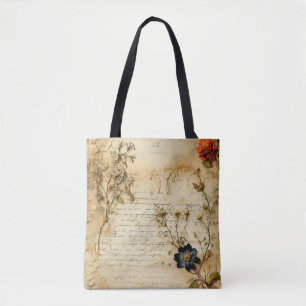 Old World Romantic Parchment Letter Tote Bag