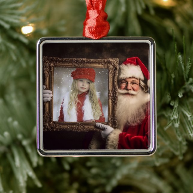 Old World Santa | Add-Your Photo | Luxe Christmas Metal Ornament (Tree)
