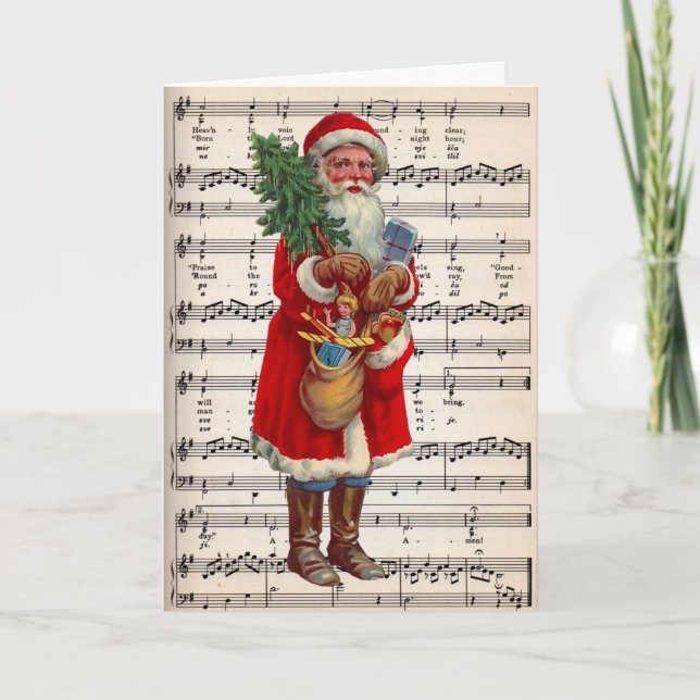Old World Santa With Ancient Carol Holiday Card (Front)