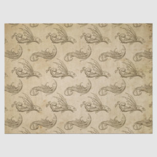 Old World Sea Creatures on Brown Decoupage Tissue Paper