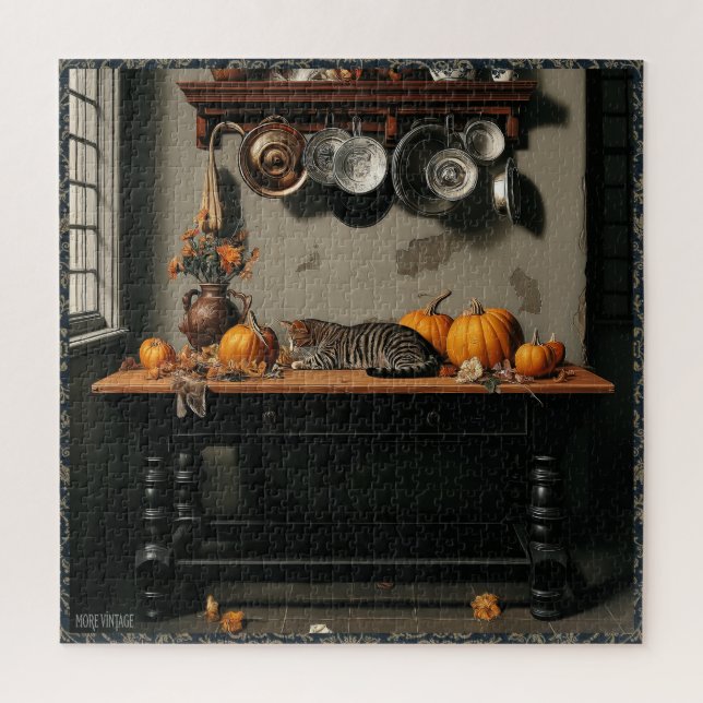 OLD WORLD STILL LIFE WITH CAT JIGSAW PUZZLE (Vertical)