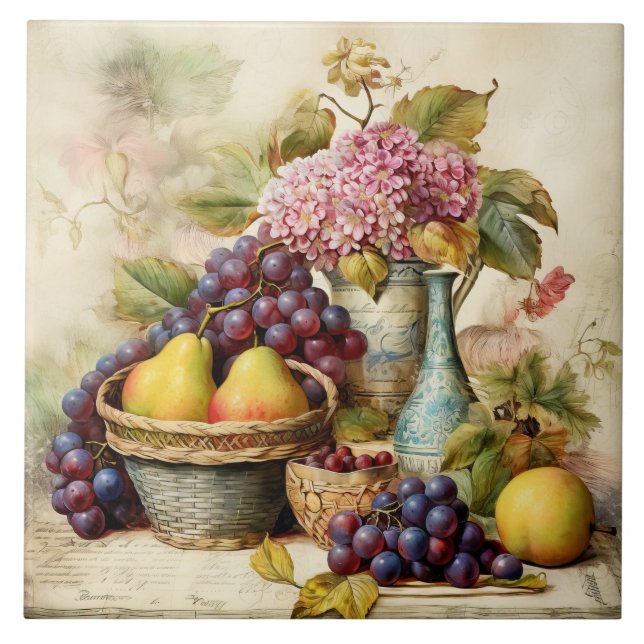 Old-world Style Still Life Ceramic Tile (Front)