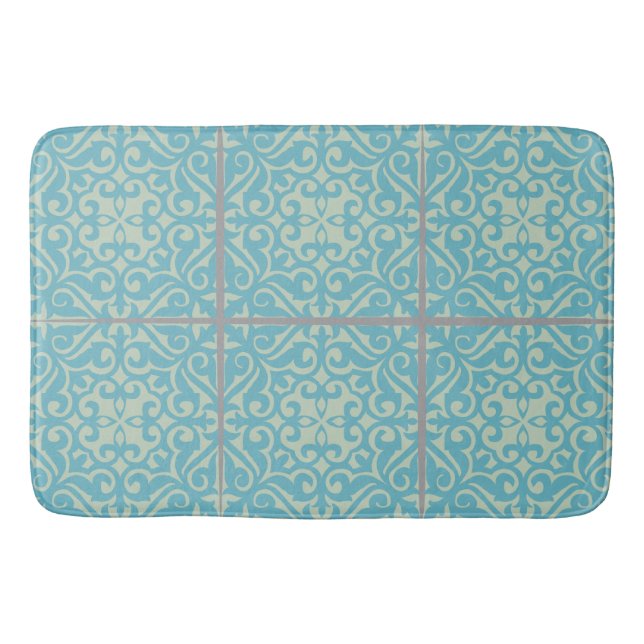 Old World Tile Bathroom Rug in Floral Tile Pattern (Front)