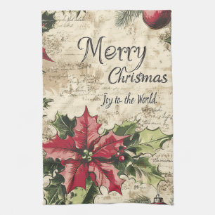 Old World Vintage Christmas Holly Pattern Kitchen Towel